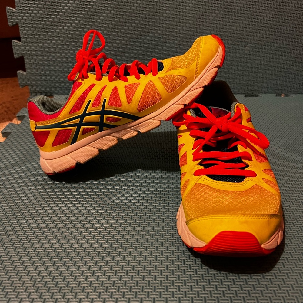 Rainbow neon ASICS tennis shoes womens